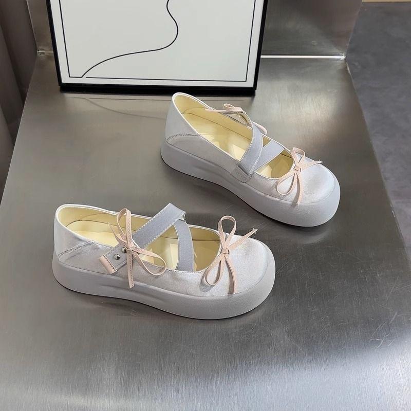

Bow single shoes summer 2025 new niche sweet and cool two wear casual platform Mary Jane single shoes women 35 серебряный