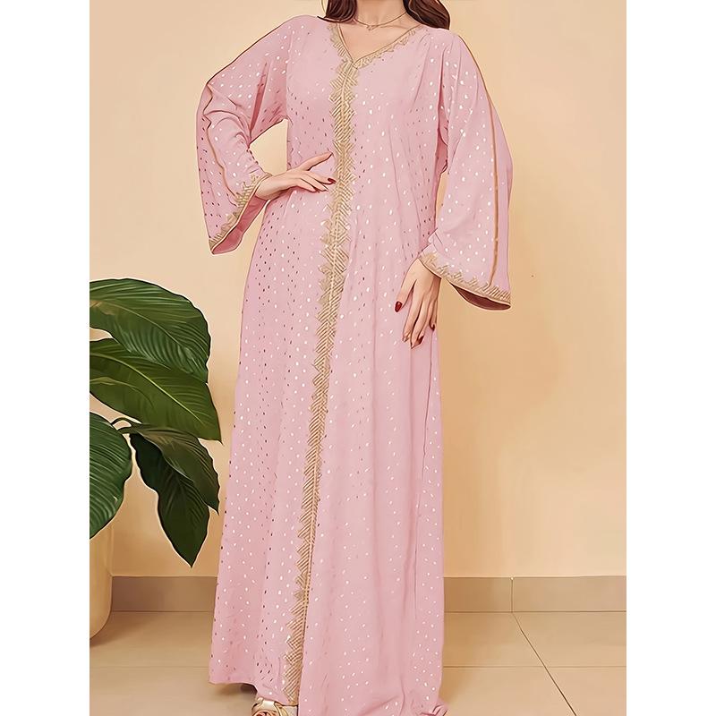 Elegant Gold Stamping Dubai Robe for Women - Middle Eastern & Indonesian Style