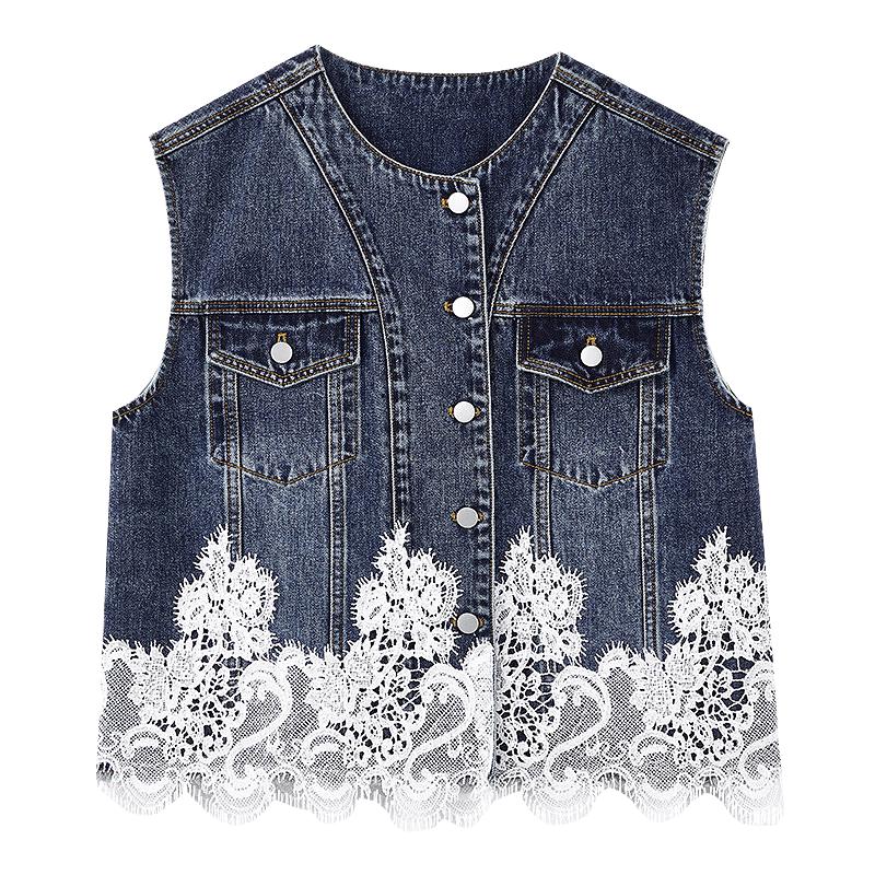 Women s Casual Denim Patchwork Vest S