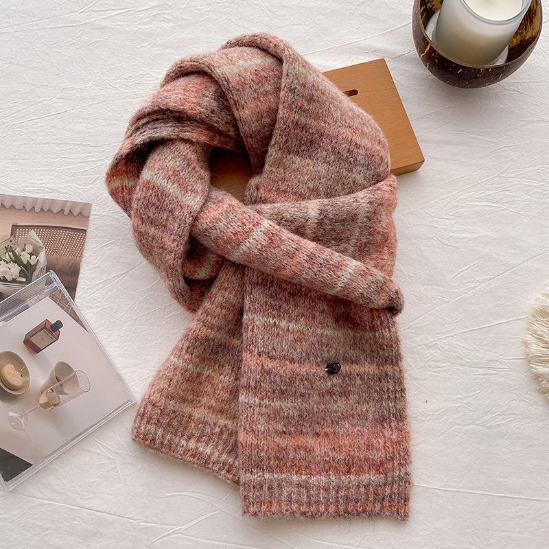 Blue Soft Waxy Wool Knitted Scarf Men's and Women's Autumn and Winter Warm Wool Scarf Cold Protection Cervical Spine