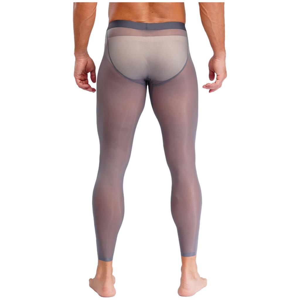 Mens Mesh Leggings See Through Stretchy Pants Elastic Waistband Lightweight Athletic Running Gym Tights