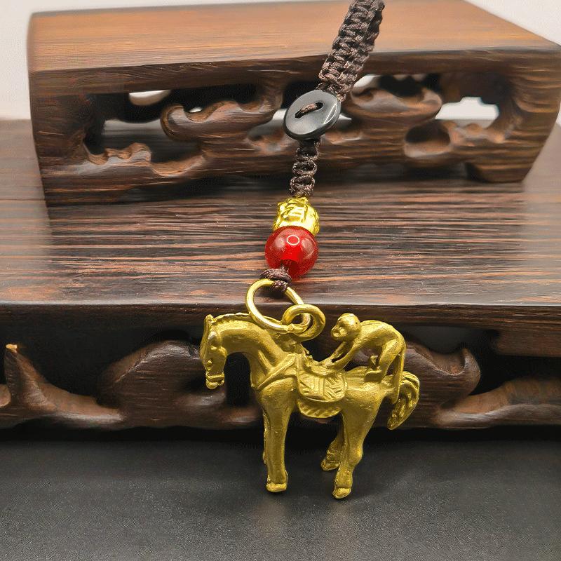 Handmade Horse Gourd Pendant Car Keychain Five Emperors Money Key Chain Feng Shui Coins Solid Lucky Key Rings