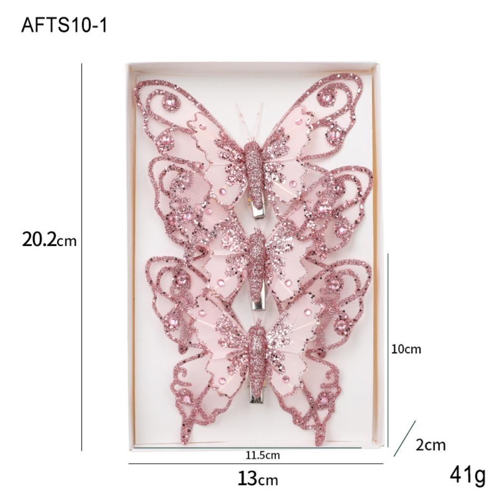 3Pcs New Year DIY Artificial Butterfly Decoration Plastic Christmas Tree Ornament