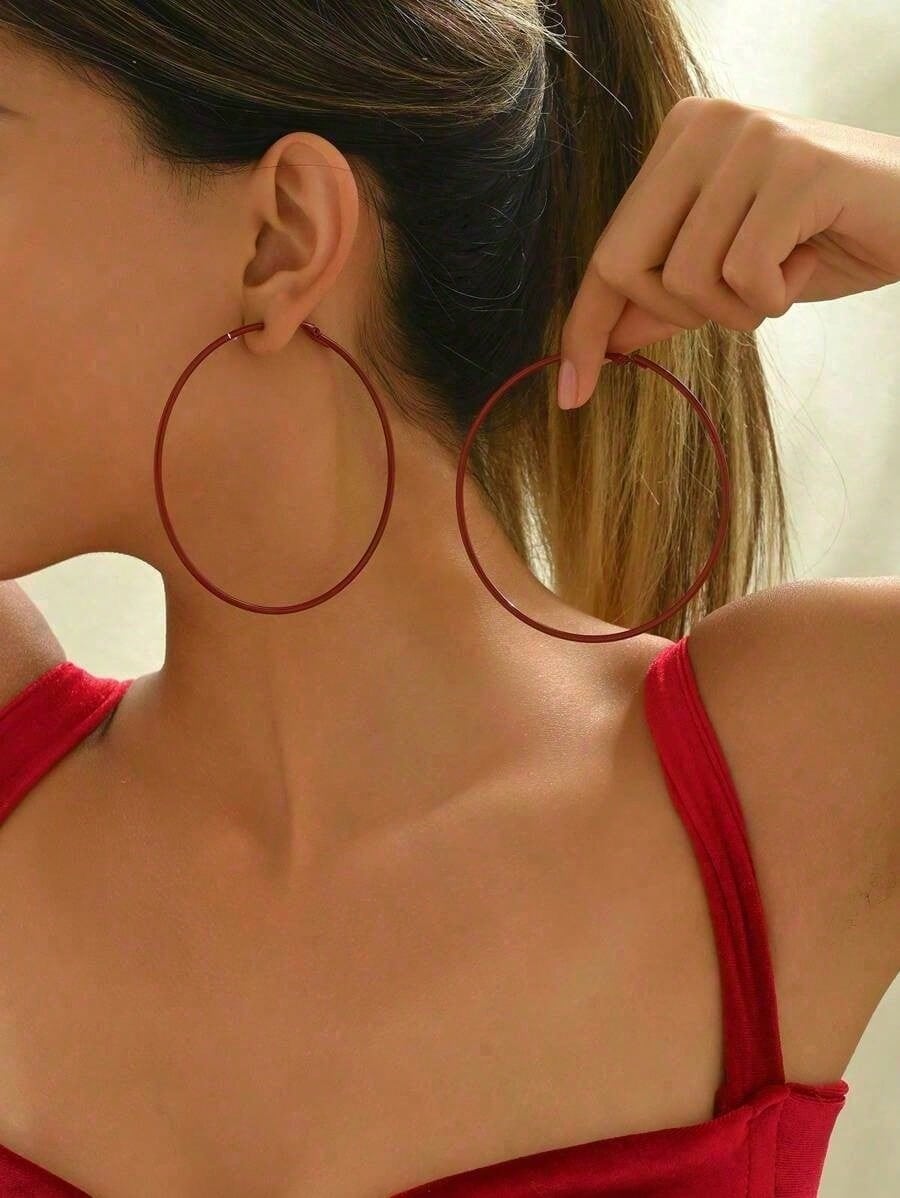 

Minimalist Style Multiple Thin Hoops Earrings, Daily Wear For Women красный