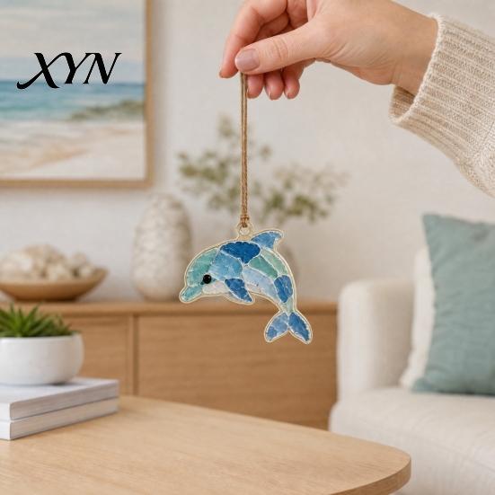 Mini Stained Glass Decoration Sea Suncatcher Ornament, Handmade Animal Ocean Acrylic Hanging Pendants, Garden Window Decor DIY Summer Ornament Decor,
