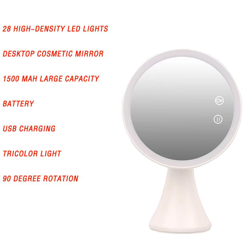 LED Cosmetic Mirror Desktop Portable Square mirror 3Speed Color Adjustment Charging with Light Refill Beauty Grooming Mirror