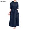 ZANZEA Women Casual Round Neck Loose Half Sleeve Dress