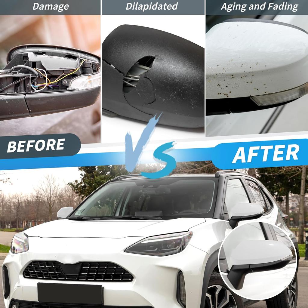 Motoforti 1 Paar Türspiegelkappe für Toyota Yaris 2012-2019 Links Rechts Außenrückspiegel Schalen Kappe Gehäuse für Toyota Yaris Weiß