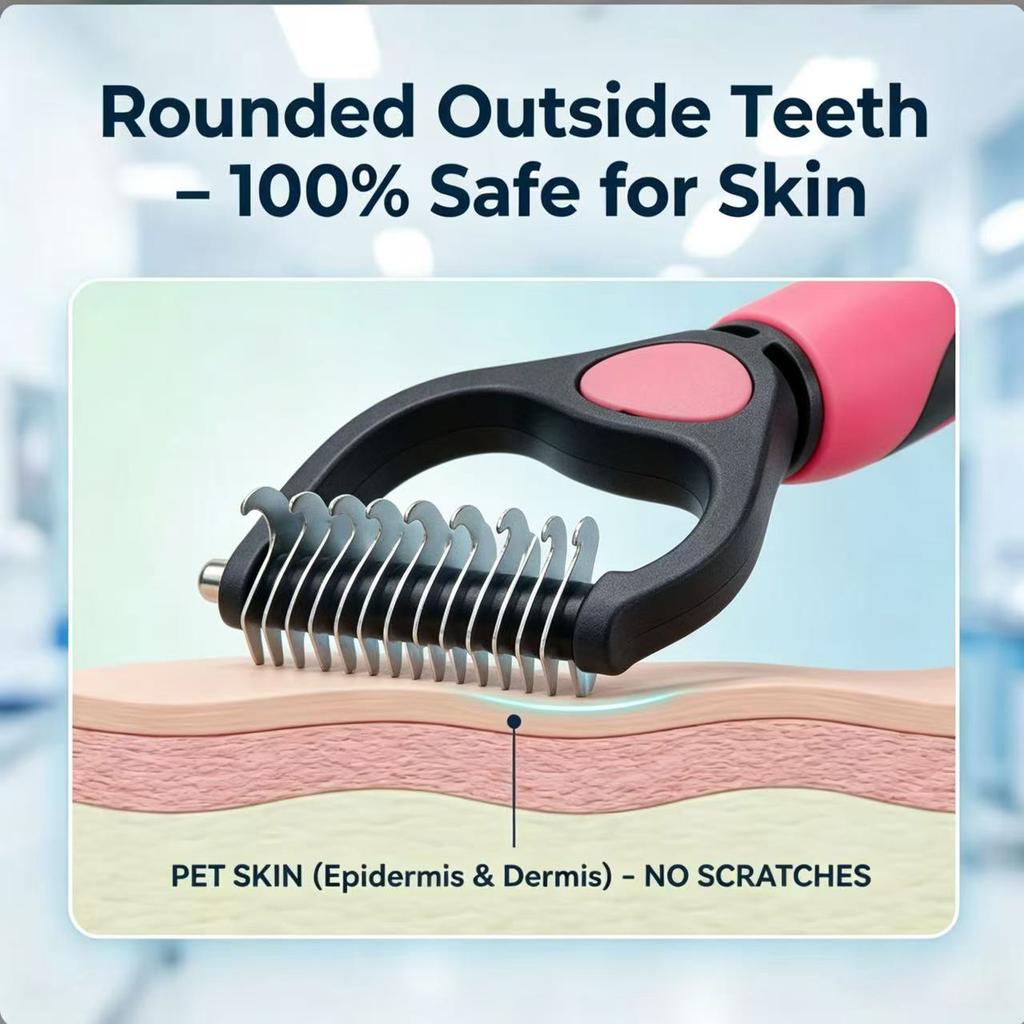 Professional Pet Dematting Brush Double Sided Undercoat Rake for Dogs & Cats Ergonomic Safe Shedding Tool for Whole Pets