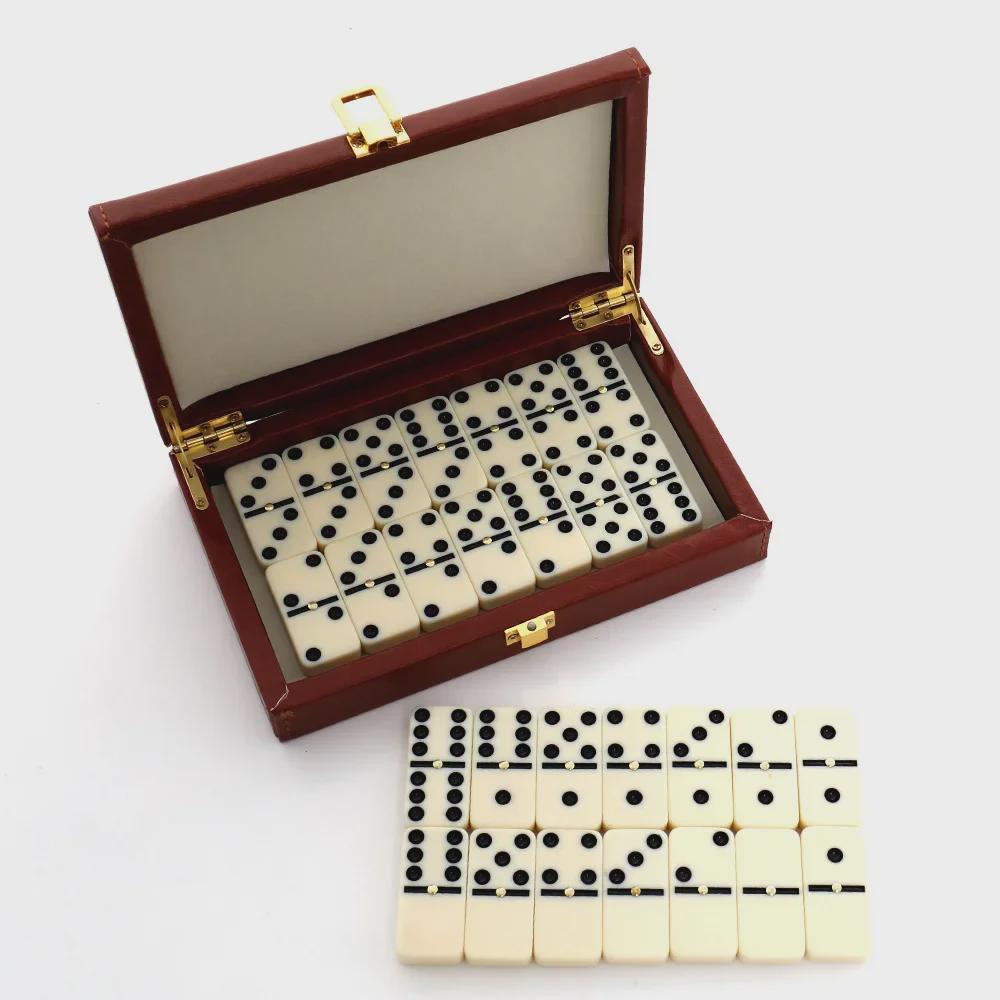 Gioco da Tavolo Domino in Melamina da 28 Pezzi con Scatola in Pelle - Giocattolo da Interno per Scacchi e Carte, 21 cm