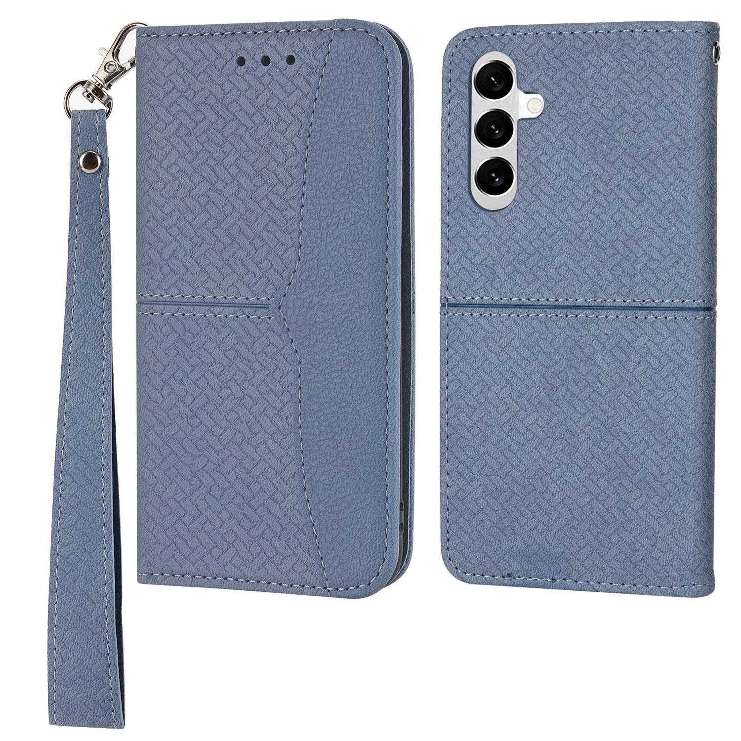 

For Samsung Galaxy A17 5G/A26 5G Case Woven Texture PU Leather Wallet Phone Cover with Wrist Strap Grey
