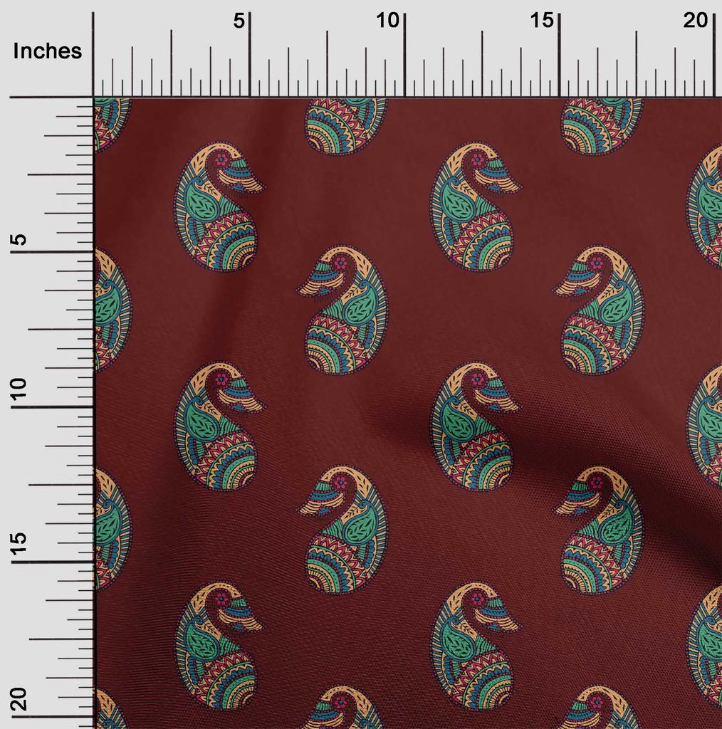 oneOone Cotton Flex Fabric Paisley Block Printed Craft Fabric BTY 40 Inch
