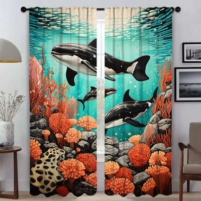Cortina blackout animal marinho para sala 2 painéis cortinas elegantes divisórias decoração de halloween cortinas sala cozinha