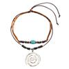 Vintage Silver Spirals Pendant Necklace Adjustable Length Neckchain Natural Turquoise Bead Choker Accessory for Women