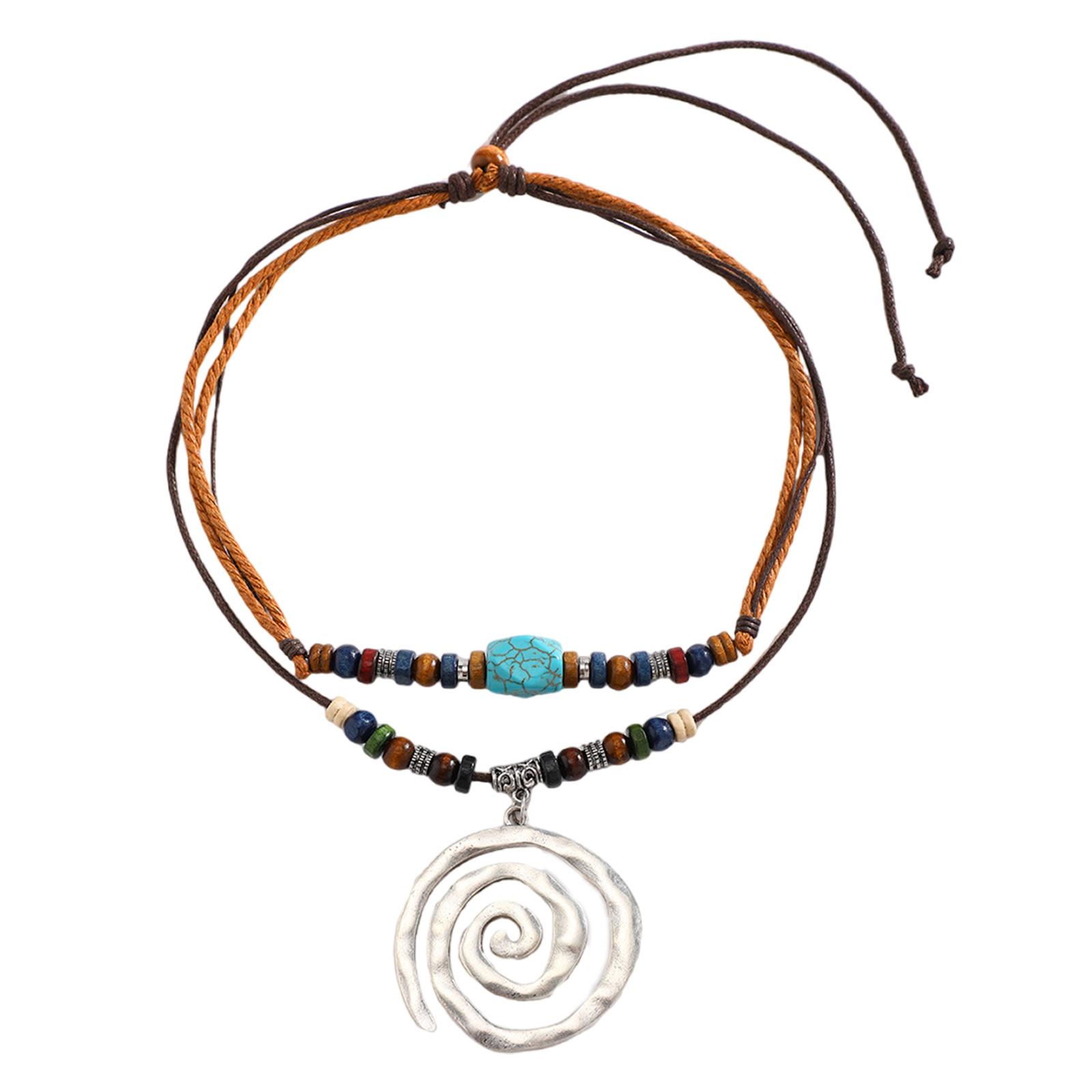 

Винтажное серебряное колье-подвеска со спиралями, регулируемая длина, цепочка на шею, чокер с бусиной из натуральной бирюзы, аксессуар для женщин A