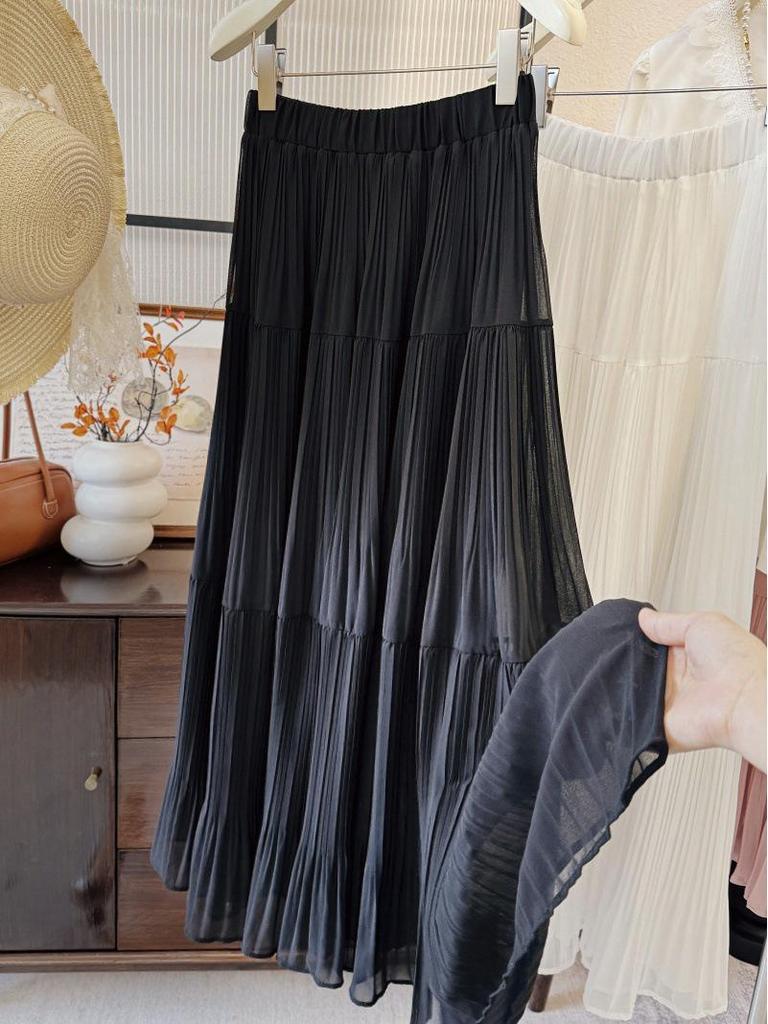 Purple Wisteria Pleated Midi Skirt - Spring/Summer A-line Chiffon Skirt