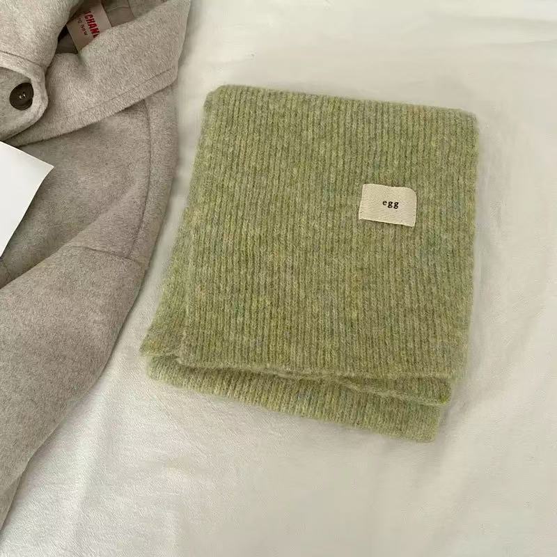 Winter scarf female egg label solid color including scarf to keep warm Korean temperament knitted soft waxy fashion trendy and elegant
