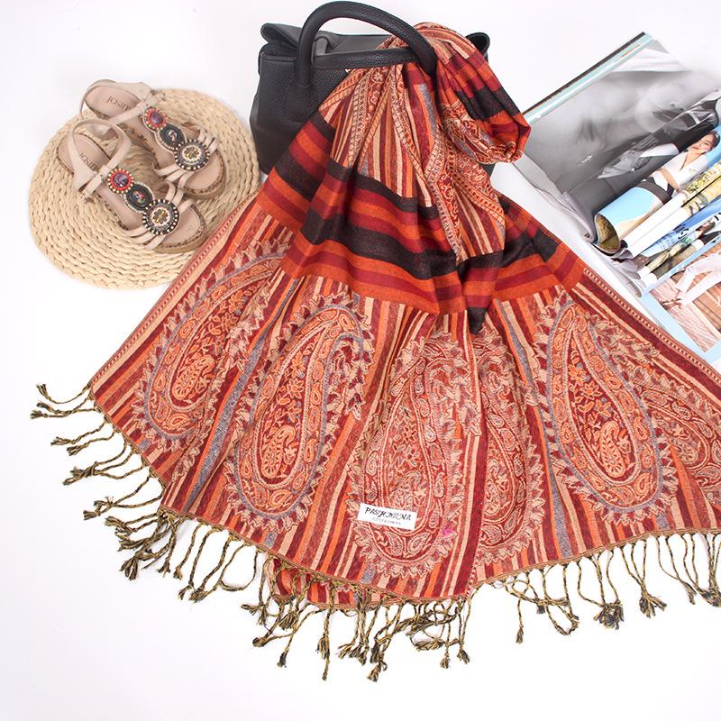 Long scarf Nepalese jacquard fringed cashew women's shawl scarf dual-purpose