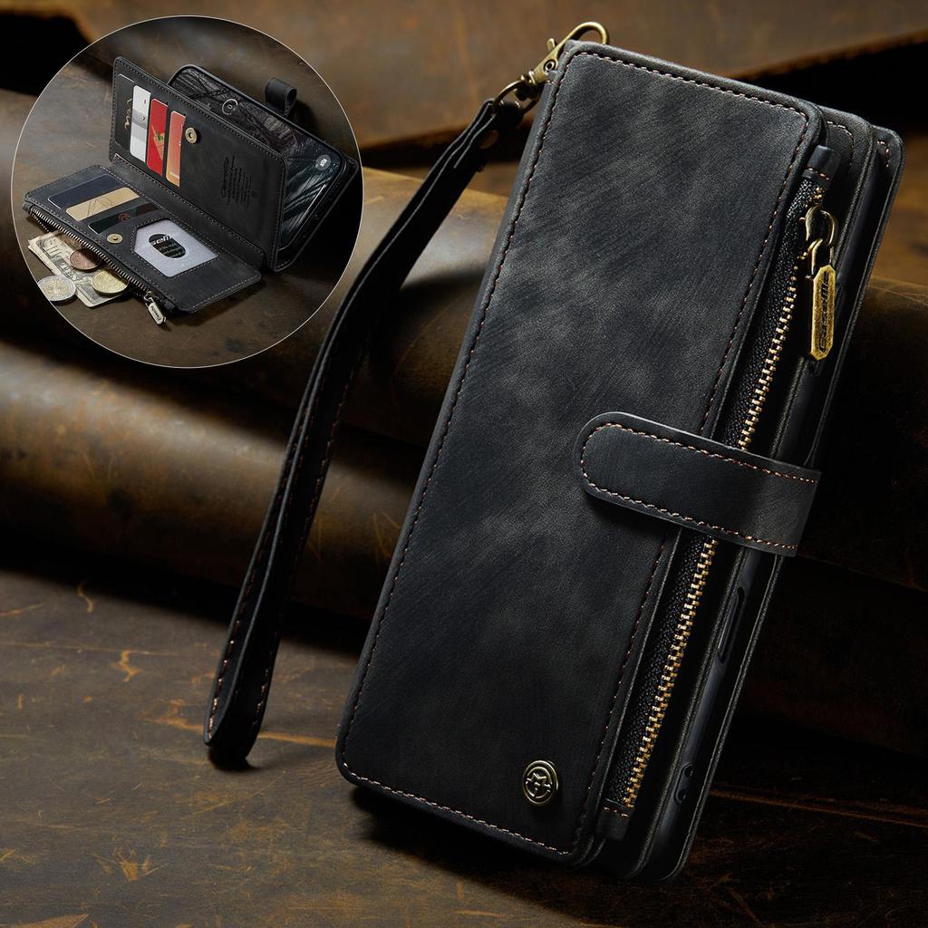 CaseMe-C30 Luksusowe Premium Etui Portfel ze Skóry PU Dla iPhone17 16 15 14 13 Pro Max Wielofunkcyjne Etui z Zamkiem Błyskawicznym na Karty Osłony Ochronne Skórki+Pasek