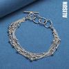 925 Sterling Silver Gloss Face Bead Multi Chain Bracelet Fashion Wedding Jewelry