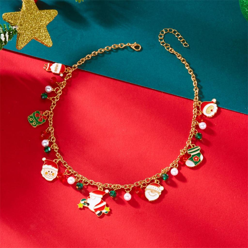 Christmas Choker Cane Reindeer Santa Claus Gift Box Tree Snowman Crystal Bead Fringe Pendant Necklace For Women Men Holiday Gift
