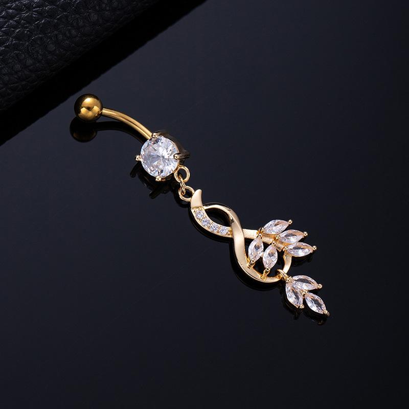 Colored Zircon Spiral Navel Nail Wind Star Moon Navel Ring Pierced Tassel Navel Buckle