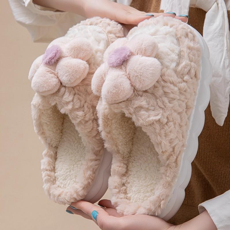 Thick bottom step on shit feeling warm cotton slippers autumn and winter 2025 new indoor home plush cute cotton mop