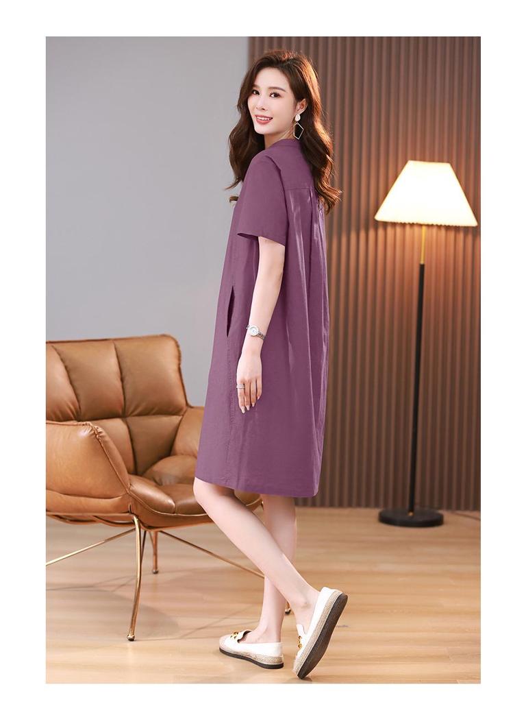 Plus Size Mid-Length Summer 2025 Cotton-Linen Dress for Women - Fashionable, Age-Reducing Style for Middle-Aged Mothers