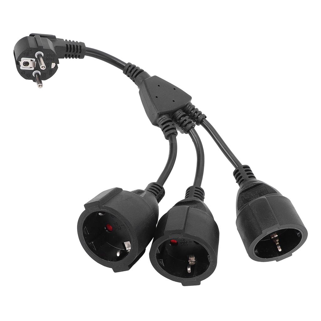 Power Cable Splitter 3 Outlet Adapter Extension Cord for Home Kitchen Office Maximum 16A 1.5mm² Black EU Plug
