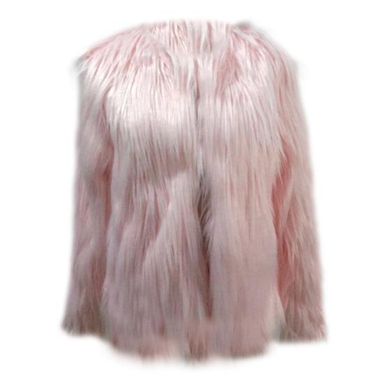 Women's Faux Fur Jacket Warm Plush Round Neck Coat Autumn Winter Long Sleeve