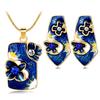 Gold Plated Crystal Geometry Jewelry Set Colored Oil Painting Pattern Pendant Necklace & Earrings