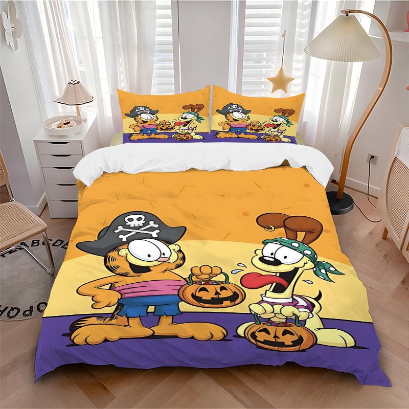Set Biancheria da Letto Halloween Garfield e Odie 3 Pezzi, Include, Senza Imbottitura, Morbido e Confortevole per Camera da Letto di Casa.H044