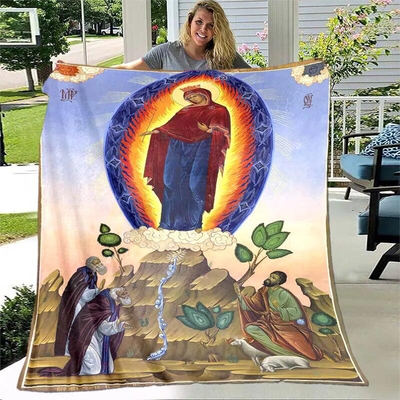 Jesus Jungfrau Maria Prayer Blanket- Lightweight Flannel Throw for Sofa ,Digital Printed Blanket with Soft & Worm Flannel Fabric