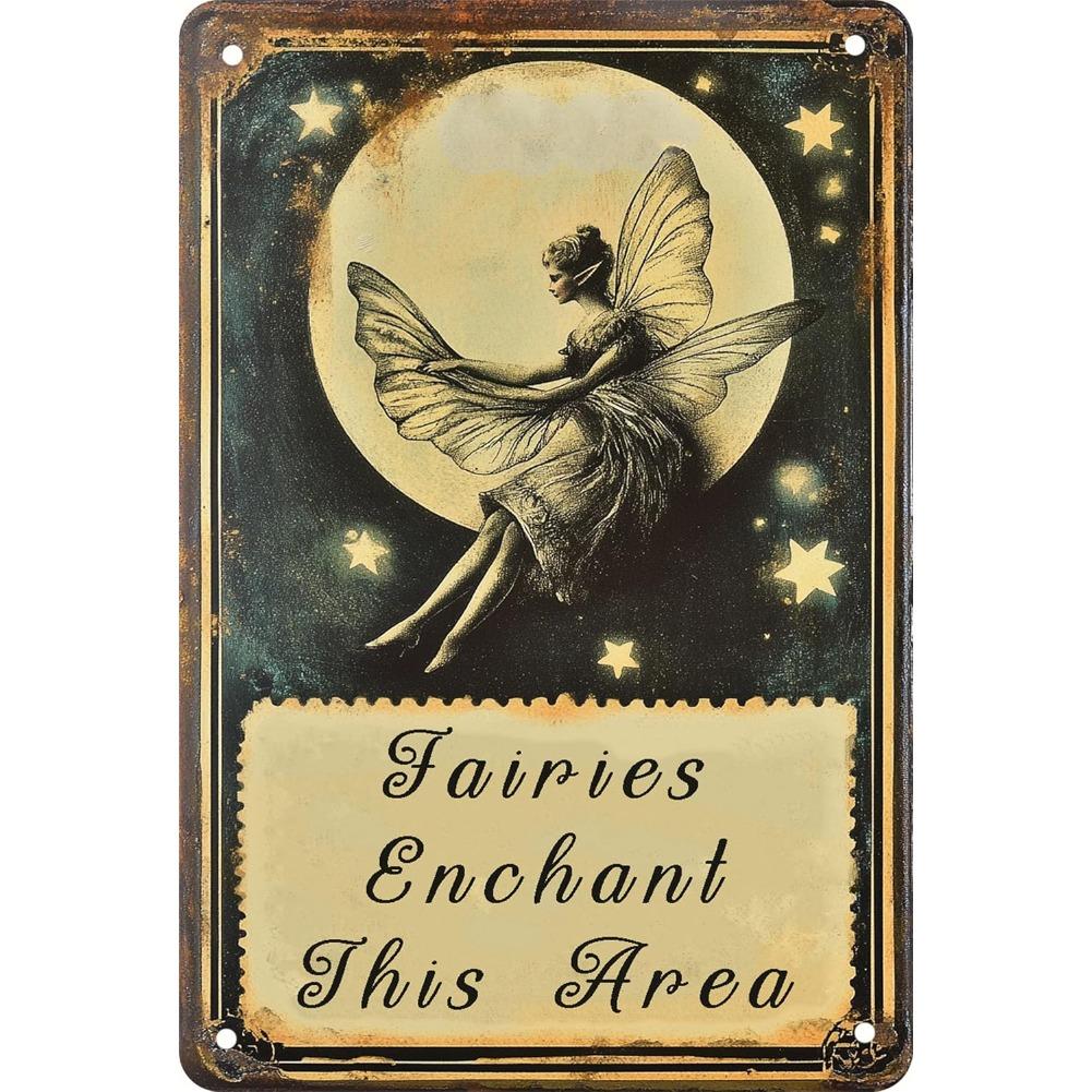 

Magic Fairy Garden Metal Signs for Outside.Whimsical Fairies Wall Decor,Vintage Tin Sign for Yard Gardening Decor Outdoor 20x30cm（7.8x11.8inch）