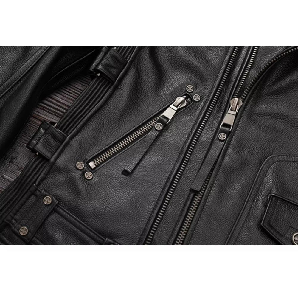 Chinese Size Heavy Motorcycle Jacket Natural Cowhide Leather Top Layer Causal Vintage Retro Moto Suit Leather Coat Winter