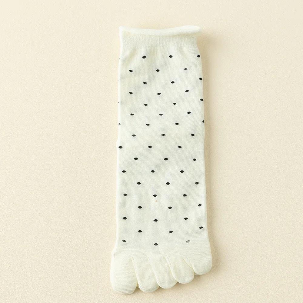 3 Pairs Toe Socks Women Middle Tube Five Finger Socks Cute Dots High Quality Cotton Crew Socks with Separate Fingers
