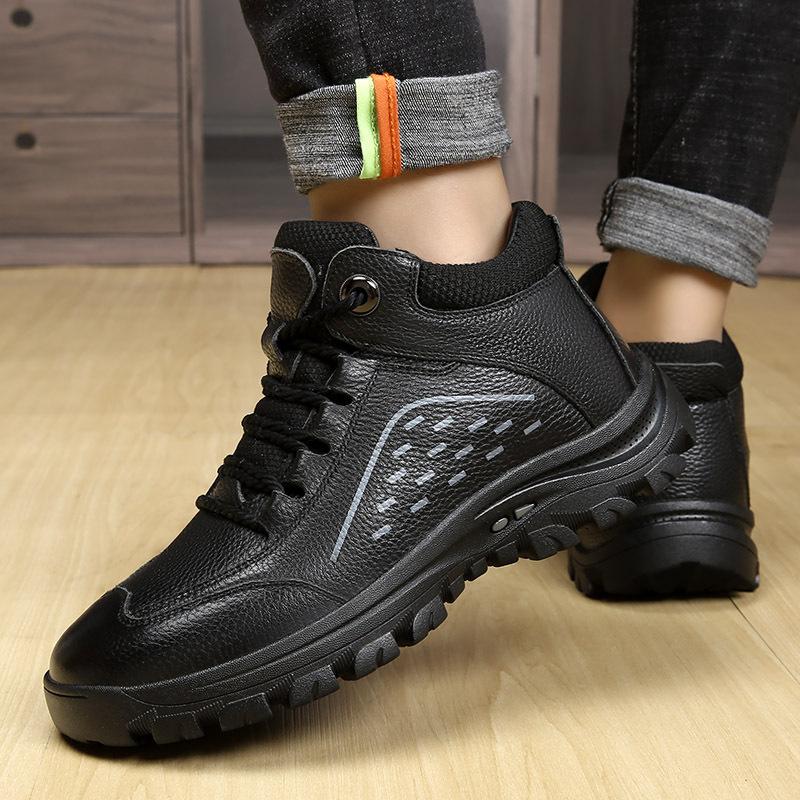 2025 new leather velvet thermal lace-up men's dad cotton shoes men's fur integrated men's shoes