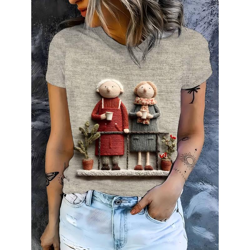 Stylish Simple Animal Short Sleeve Printed Top Comfortable T-Shirts Women’s