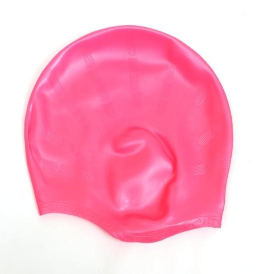 KNK Silicone Swim Cap for Mens & Women with Long Hair, 3D Ear Cover, Nose Clip & Ear Plugs Set (Pink)