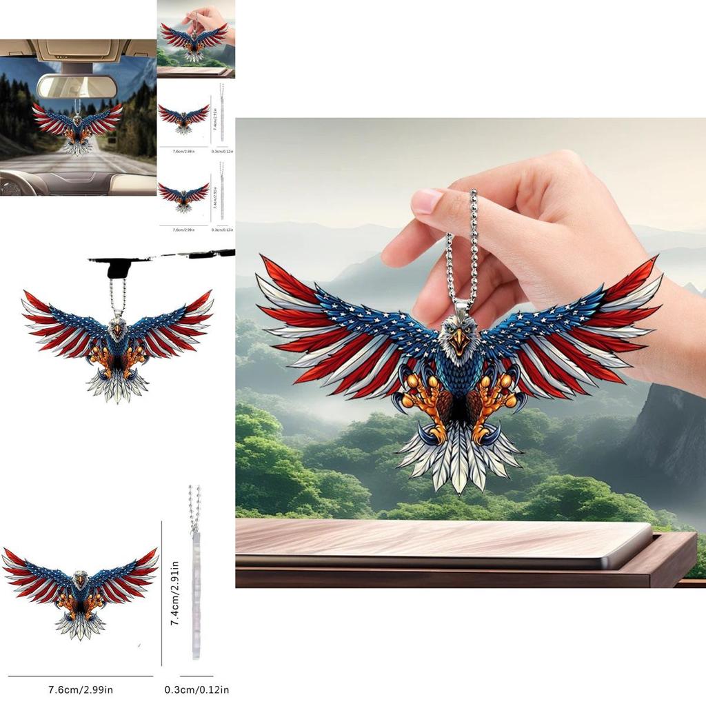 Unique 2d American Flag Eagle Car Interior Rearview Mirror Keychain Decoration