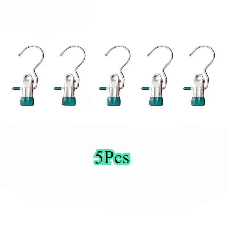 

5 шт. прищепки из нержавеющей стали, прищепки для белья с крючком, вешалка для брюк, портативные подвесные зажимы, органайзер для одежды в шкафу зелёный