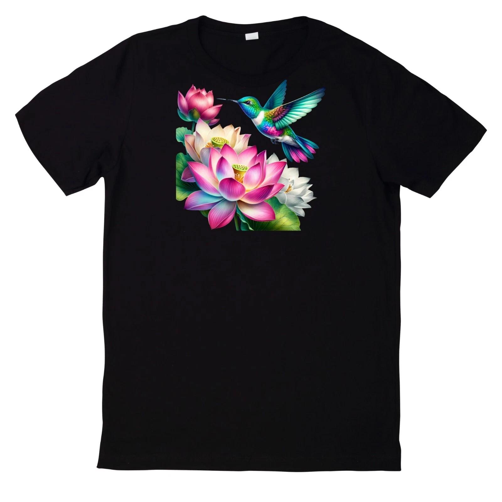 T-Shirt Buntes Kolibri mit Blumen Motiv L