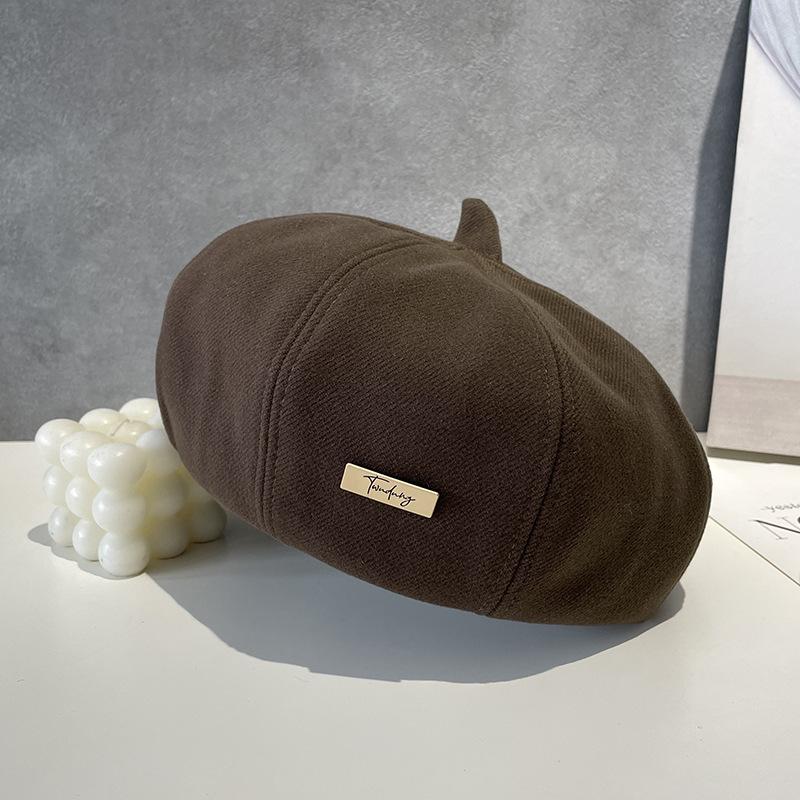 Gentle Beret for Women Fashionable Small Letter Mark Simple and Versatile Fashionable and Stylish Solid Color Pumpkin Hat