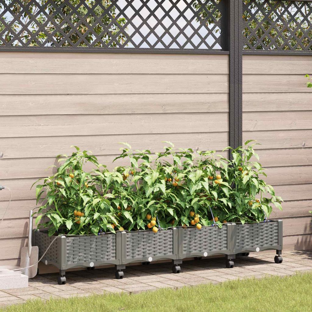 Garden Flower Pot with Irrigation and Wheels 4 Pieces Light Gray