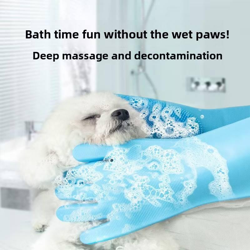 Soft Silicone Pet Grooming Gloves for Dog Cat Bathing Cleaning Shampoo Scrubber Hair Removal Hand Skin Protection