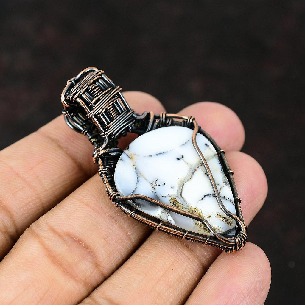 Dendrite Opal Gemstone Copper Wire Wrapped Pendant Copper Jewelry Handmade Pendant Rainbow Moonstone Jewelry Gift For Her Gift For Mother