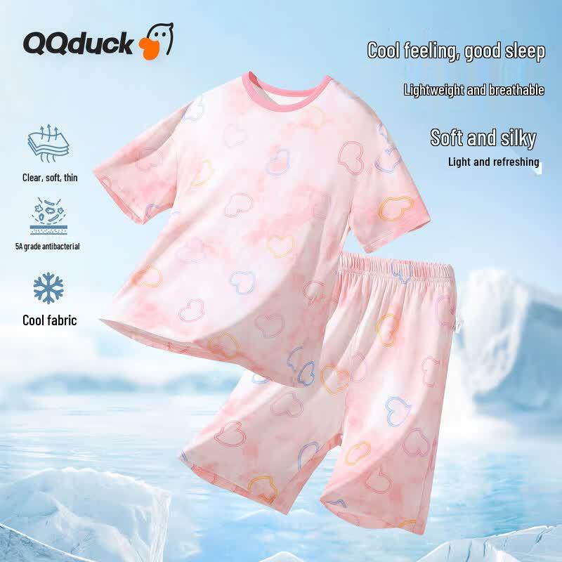 QQ DUCK Girls Pink Heart Pajama Set 140