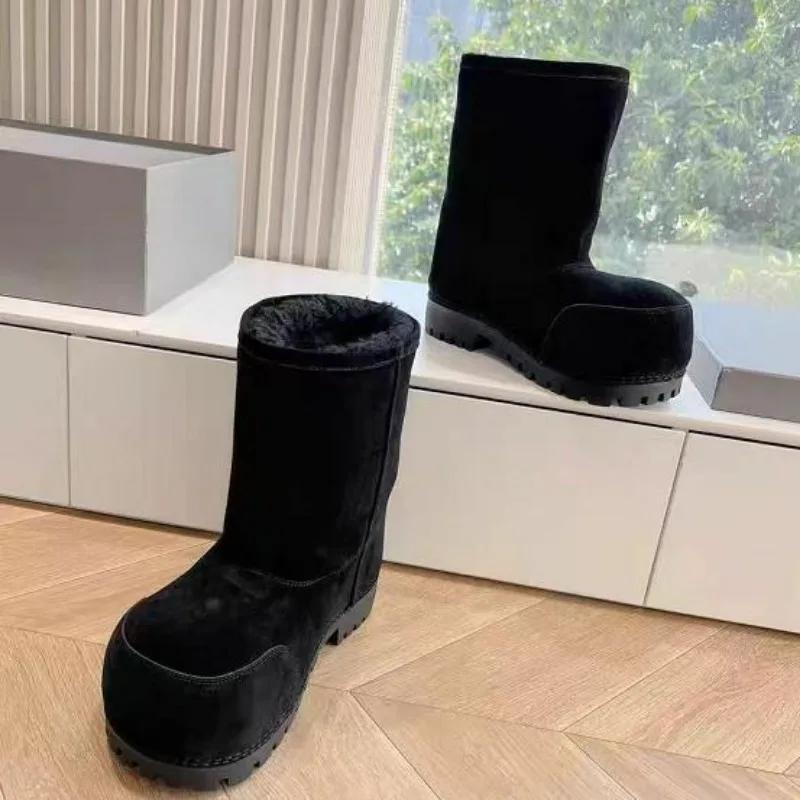 Modne Nowe Śniegowce na Grubej Podeszwie dla Kobiet z Dużą Główką Wygodne Zimowe Buty dla Kobiet Grube Ciepłe Bawełniane Buty dla Kobiet 2024