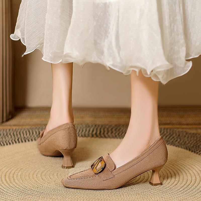 Square head high heels stiletto 2025 new college style deep mouth single shoes women's professional work shoes women's black winter shoes