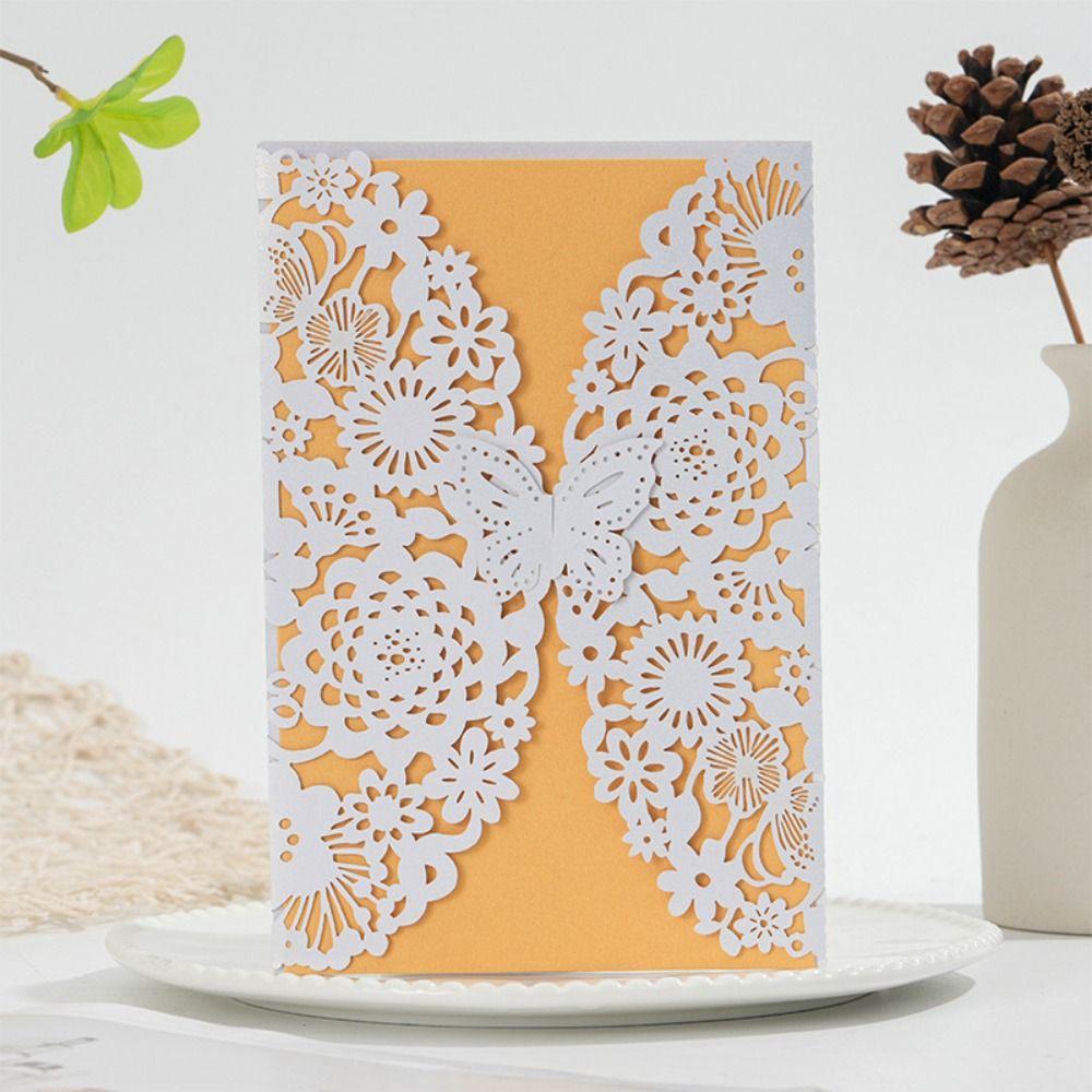50pcs Flower 3D Invitation Card Hollow Out Butterfly Greeting Card  Festival Celebration